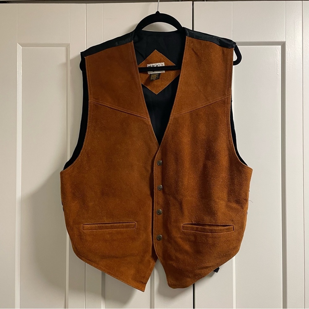 Vintage Suede Leather Vest Waist Coat Brown Western Cowboy TFC Express Mens XL